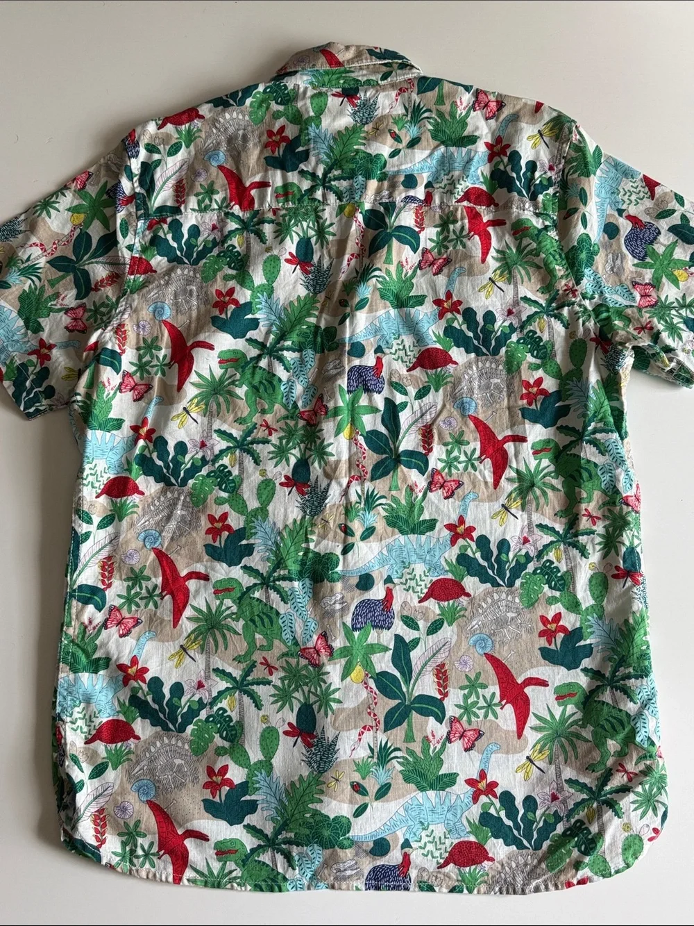 Mini Boden Dinosaur Tropical Linen Short-Sleeve Button-Down Sz 13-14, 164 cm EUC - Picture 5 of 8